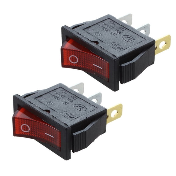 2X Rocker Switch ON OFF Bright Bipolar 28x10mm 250V 15A 3 Terminals RED,2 x Rocker switch,black