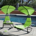 thumbnail image 1 of 2X Rocking Hanging Lounge Chair - Curved Chaise Rocking Lounge Chair Swing For Backyard Patio w/ Built-in Pillow Removable Canopy with stand {Green}, 1 of 8