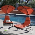 thumbnail image 1 of 2X Rocking Hanging Lounge Chair - Curved Chaise Rocking Lounge Chair Swing For Backyard Patio w/ Built-in Pillow Removable Canopy with stand {Orange}, 1 of 8