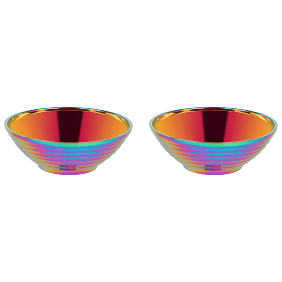 2X Round Noodle Food Bowl Double Layer Anti-Scalding Tableware for Hot Pot Sauce Soup Rice Big Ramen Bowl Rainbow No.0