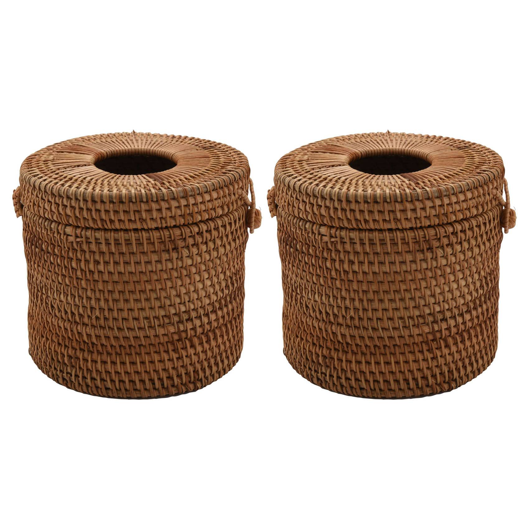 2X Round Rattan Tissue Box Vine Roll Holder Toilet Paper Cover