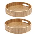 2X Round Serving Bamboo Wooden Tray for Dinner Trays Tea Bar Breakfast