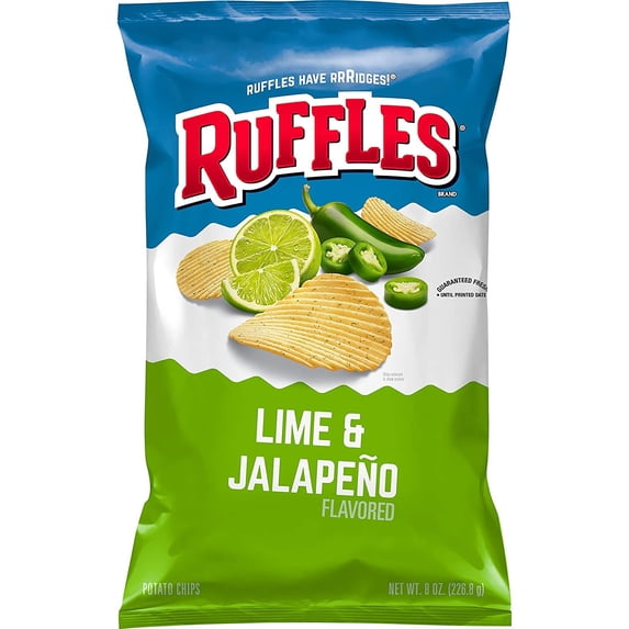 2X - Ruffles Potato Chips Lime & Jalapeno, 8 Oz