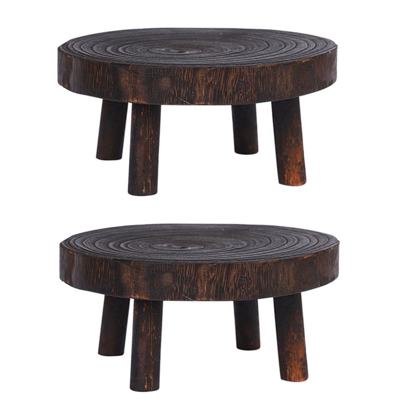 2X Rustic Decorative Round Wood Pedestal Plant Pot Riser Plant Stand