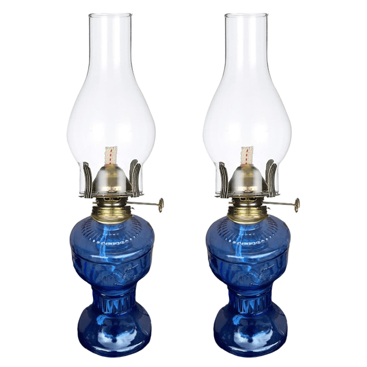 2X Rustic Oil Lamp Vintage Glass Coal Lamp Oil Lamps for Indoor Use Home Decor Lighting Oil Lantern Blue