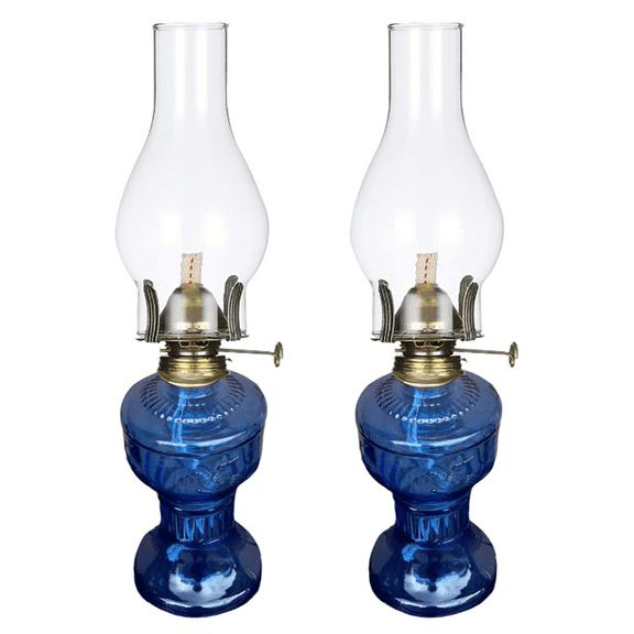 2X Rustic Oil Lamp Vintage Glass Coal Lamp Oil Lamps for Indoor Use Home Decor Lighting Oil Lantern Blue,2 x Glass Coal lamp(does not include lamp oil),Blue