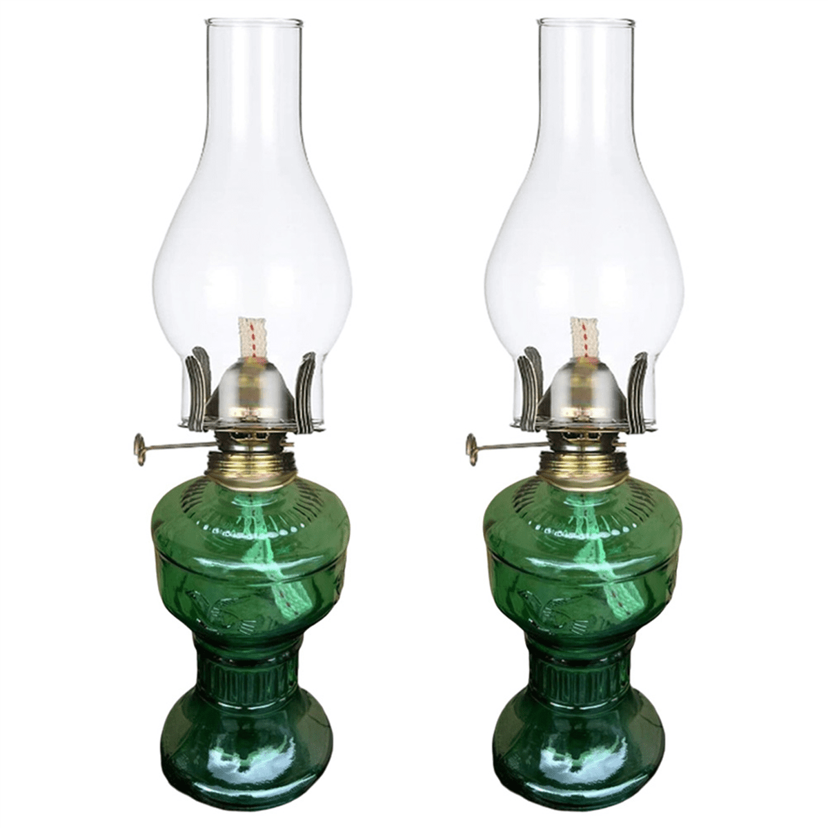 2X Rustic Oil Lamp Vintage Glass Coal Lamp Oil Lamps for Indoor Use Home Decor Lighting Oil Lantern Green