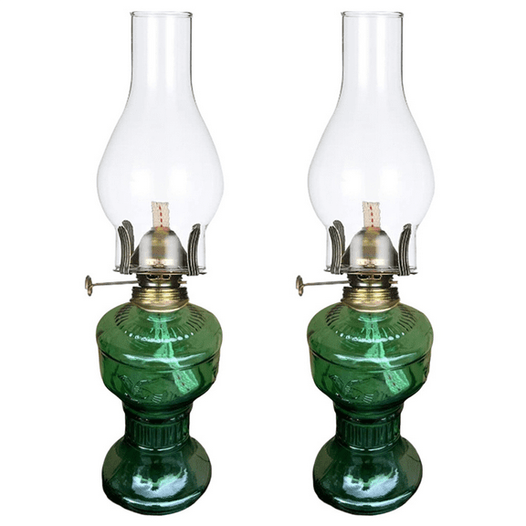 2X Rustic Oil Lamp Vintage Glass Coal Lamp Oil Lamps for Indoor Use Home Decor Lighting Oil Lantern Green,2 x Glass Coal lamp(does not include lamp oil),Green