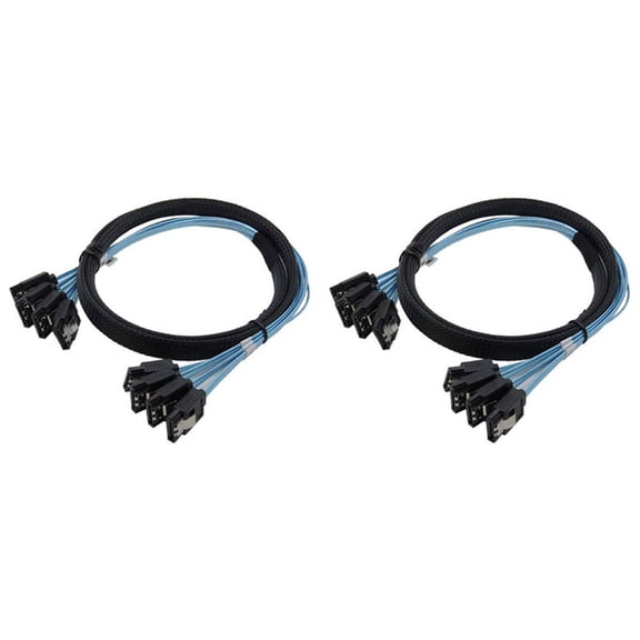 2X SAS Cable Sata Cable High Speed 6Gbps 4 Ports/Set High Quality for Server 0.5 Meter,2 x 4 ports SAS Cables,black & blue