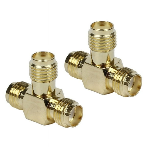 2X SMA Female to Two SMA Female Triple T Adapter Connector 3 Way Splitter,2 x SMA 2 Female to 2 SMA Female RF Connector,Gold
