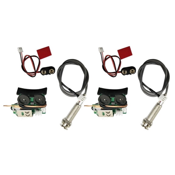 2X Under Saddle Piezo Pickup Onboard Preamp System for Acoustic Guitar,2 x main body 2 x output socket 2 x sucker 2 x battery connection port 2 x battery pack,Black