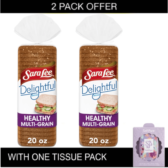 2X Sara Lee Delightful Multi-Grain Bread, 20 oz with tissue pack