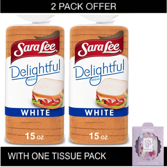 2X Sara Lee Delightful White Bread, 15 oz with tissue pack