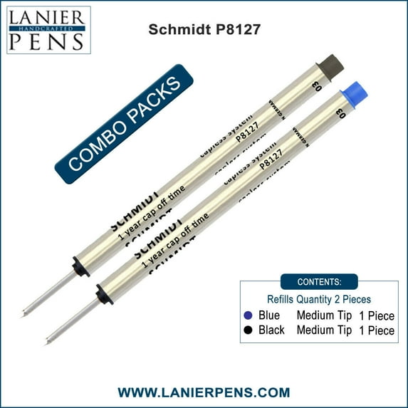 2X Schmidt P8127 Short Capless System Rollerball Blue/Black Ink Medium Tip