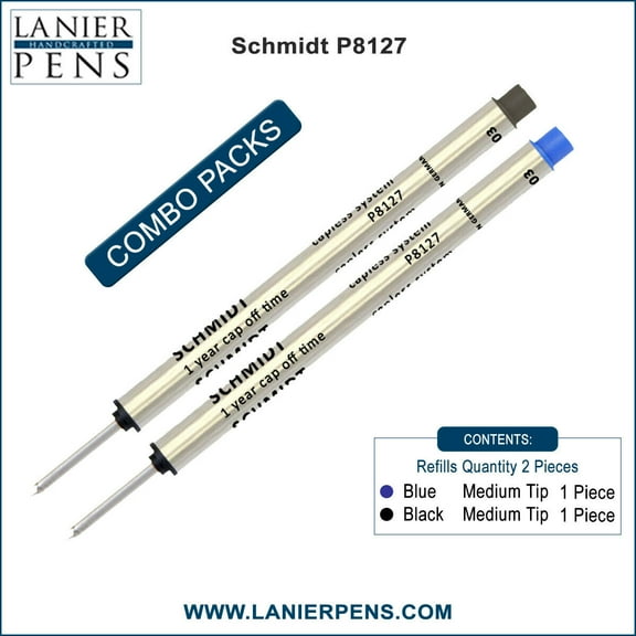 2X Schmidt P8127 Short Capless System Rollerball Blue/Black Ink Medium Tip