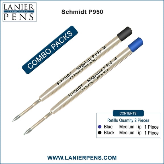 2X Schmidt P950 M MegaLine Pressurized Ballpoint Refill Blue/Black Ink Medium Tip
