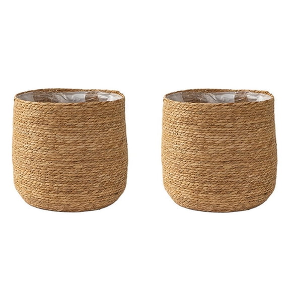 2X Seagrass Flower Pot - Woven Plant Decorative Basket with Plastic Film Insert in Boho Style S