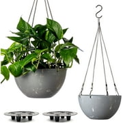 2X Self Watering Hanging Planters (10" Inch) | Hanging Pots | Hanging Planter Outdoor with Pot | Flower Pot with Modern Rope by Serenehuman (Cement Gray)