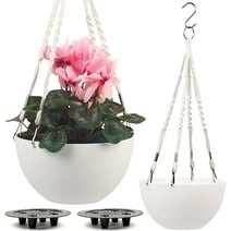 2X Self Watering Hanging Planters (10" inch) | Macrame Plant Hangers with Handmade Rope by Serenehuman (White)