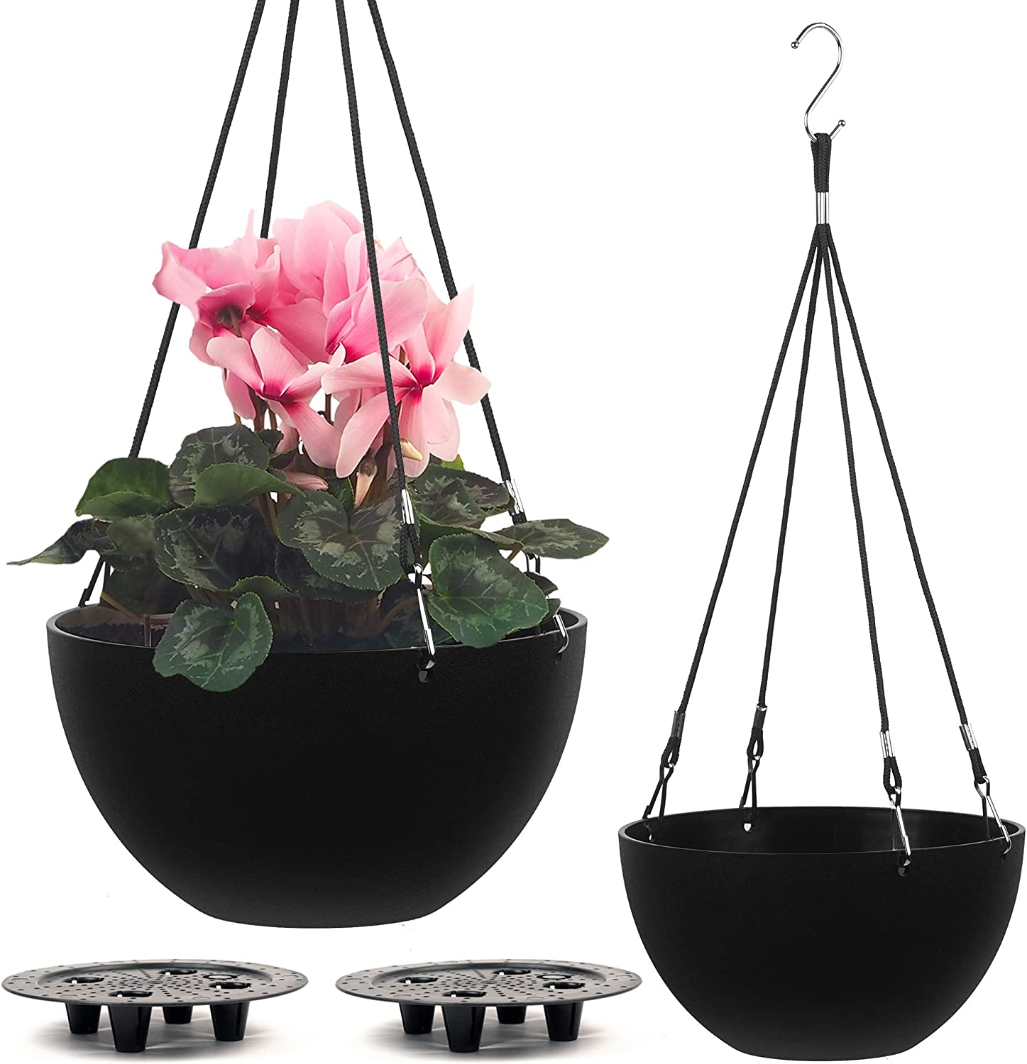 Keter Resin Rattan Set of 2 Round Hanging Planter Baskets for Indoor