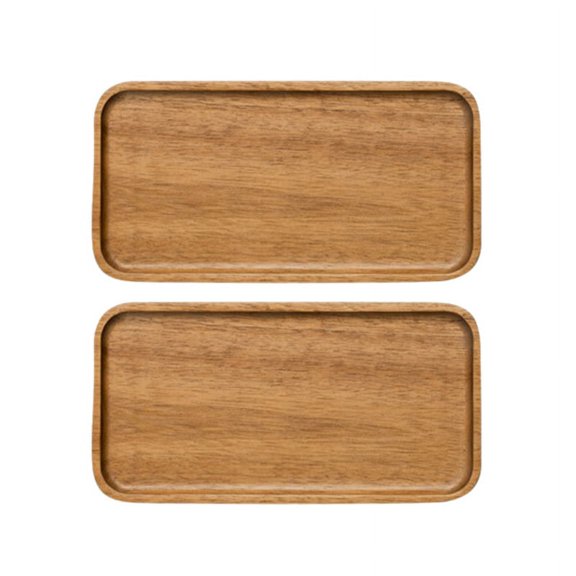 2X Serving Tray, Rectangular Solid Wood Flat Bottom Plate, Fruit Plate, Saucer, Tea Tray, Dessert Plate-Small