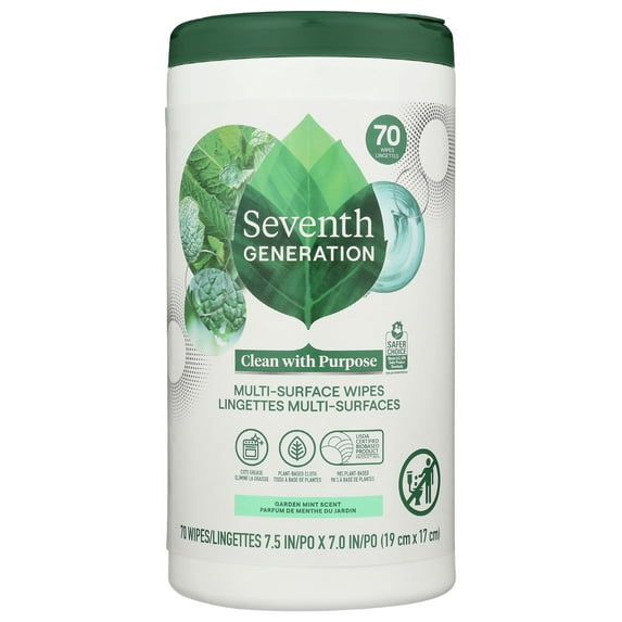 2X - Seventh Generation Multi-Surface Wipes, Garden Mint Scented, 70 Count