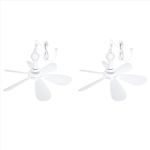 2X Silent 6 Leaves USB Powered Ceiling Canopy Fan Hanging for Camping Bed Dormitory Tent