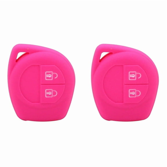 2X Silicon Car Key Cover for SX4 Swift Grand Vitara Liana Celerio Jimny Key Case Keychain Alarm, Rose Red