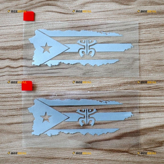 2X Silver 4" Puerto Rico Map Flag Coqui Frog Decal Sticker PR Car Vinyl no bkgrd Die Cut
