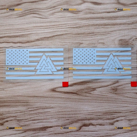 2X Silver 4" Valknut USA American Flag Decal Sticker Norse Viking Car Vinyl Die Cut