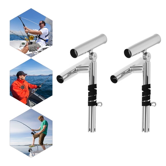 2X Silver Boat Double Angle Fishing Rod Holder Stainless Steel Outrigger Adjustable for Yachts, Fishing Boats