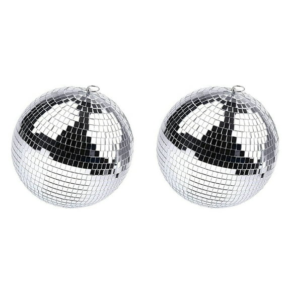 2X Silver Mirror Disco Ball Hanging with Ring for Light Effect Party, Home Decoration Club Stage (8 Inches)
