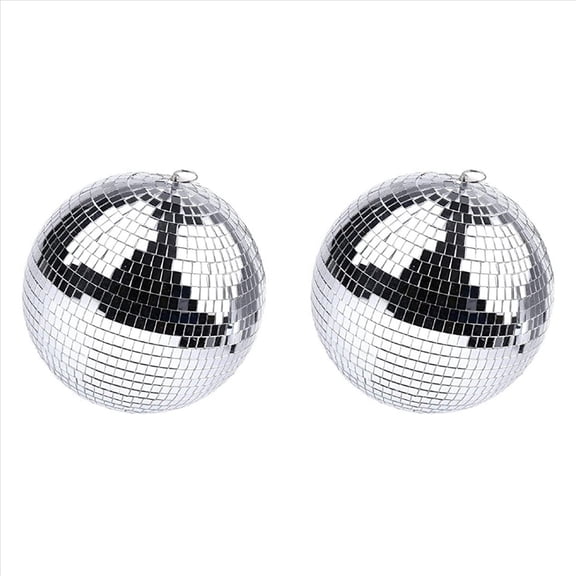 2X Silver Mirror Disco Ball Hanging with Ring for Light Effect Party, Home Decoration Club Stage (8 Inches)