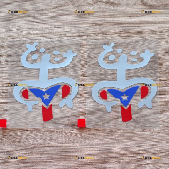 2X Silver + PR Flag 4" Puerto Rico PR Coqui Frog Taino Decal Sticker Car Vinyl no bkgrd