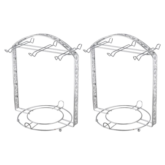 2X Silver Plating Coffee Cup Hob Dish Rack Can Hang Most 6 Cups and Saucers Metal Stand Holder