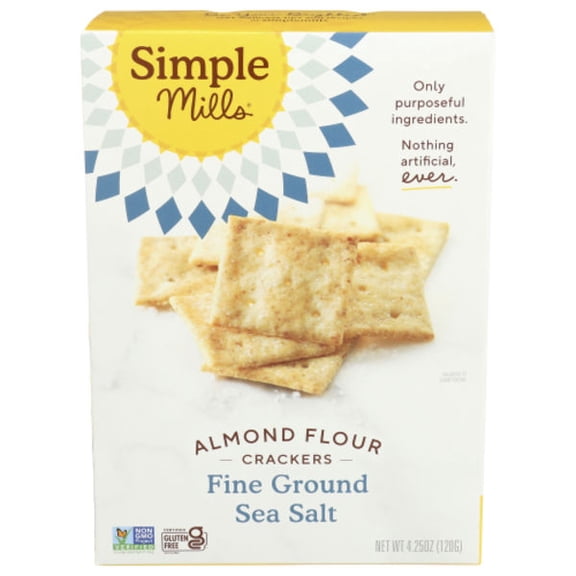 Pack of 2 Simple Mills Fine Ground Sea Salt Almond Flour Crackers, 4.25 oz (packaging may vary)