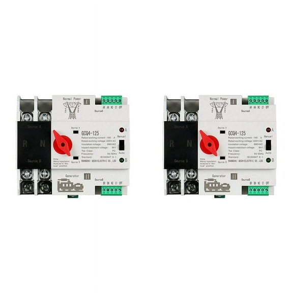 2X Single Phase Din Rail ATS 220V PC Dual Power Automatic Transfer Switch 2P 100A Household Power Transfer Switch