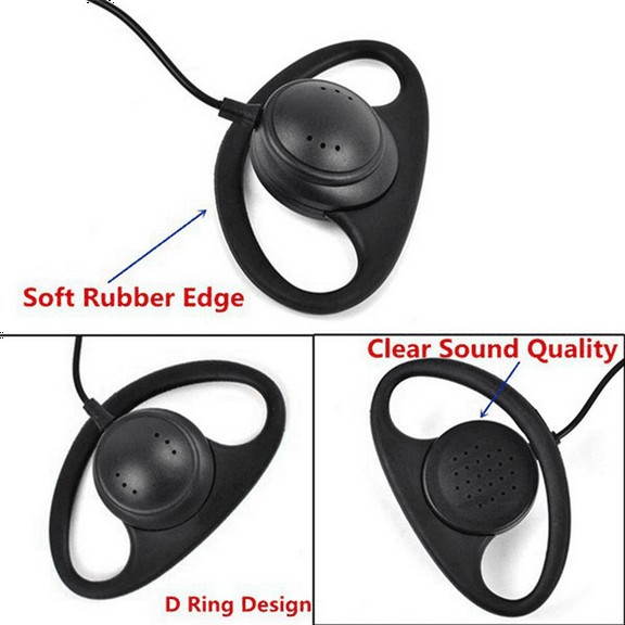 2X Single Wire Earpiece Headset Kit MIC PTT Mic D Shaped 2 Pin Radio Earphone Walkie Talkie Ear Hook