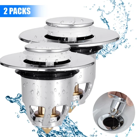 2X Sink Strainer Plug Stopper Bath Wash Basin Core Bounce Steel Pop Up Filter