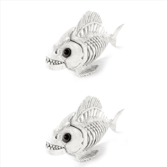 2X Skeleton Fish Halloween Decor Model, Plastic Animal Carp Skull Fishes Bone Art Ornaments, for Home Room Bedroom