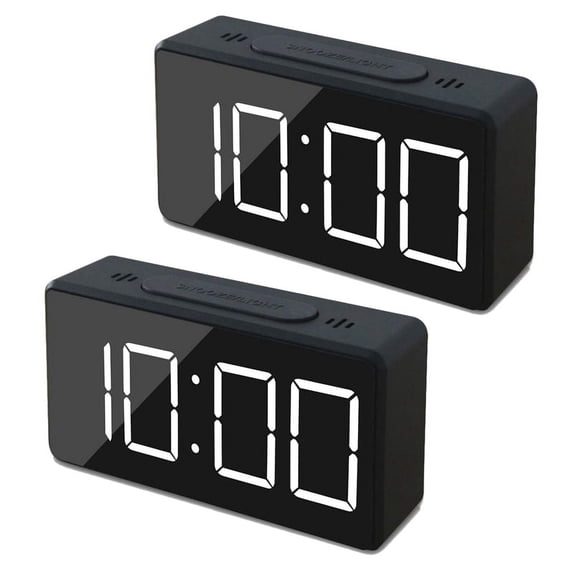 2X Small Mini Digital Alarm Clock for Travel with LED Time or Temperature Display, Snooze, Adjustable Brightness