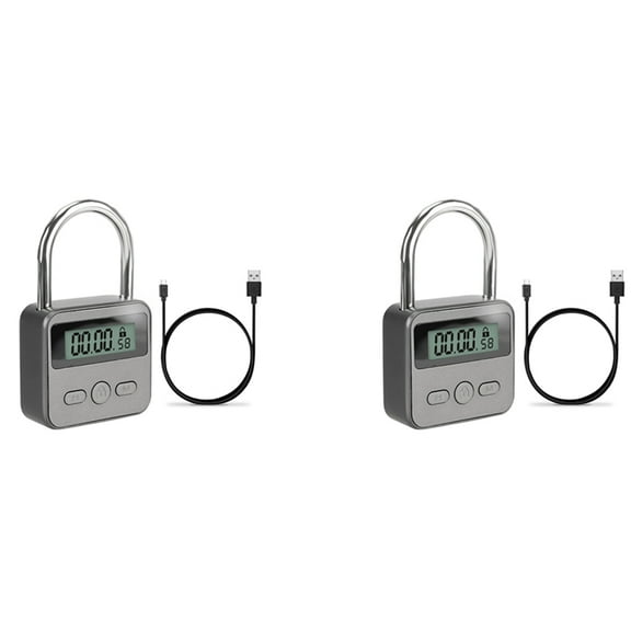 2X Smart Time Lock LCD Display Electronic Timer Switch USB Rechargeable Timer Padlock Travel Electronic Timer-Qing