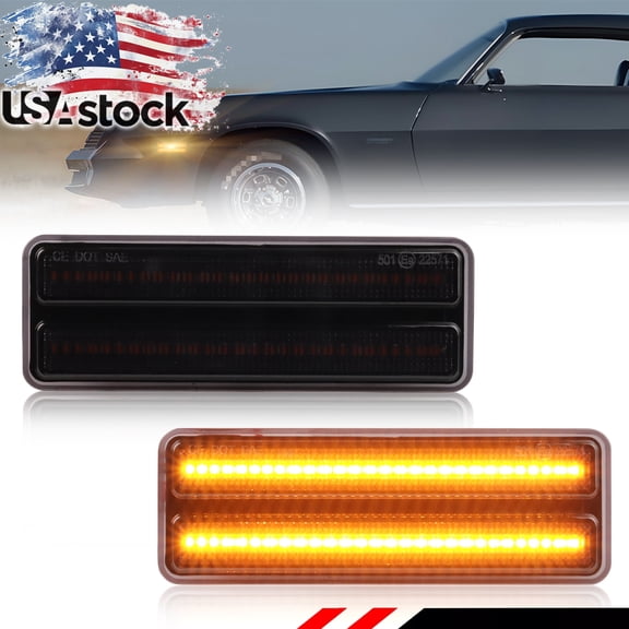 2X Smoked Lens Front Bumper Side Marker Light Turn Signal Light Fender Light Reflector Light With Amber LED For 1978 1979 1980 1981 Chevrolet Camaro