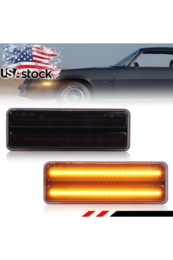 2X Smoked Lens Front Bumper Side Marker Light Turn Signal Light Fender Light Reflector Light With Amber LED For 1978 1979 1980 1981 Chevrolet Camaro