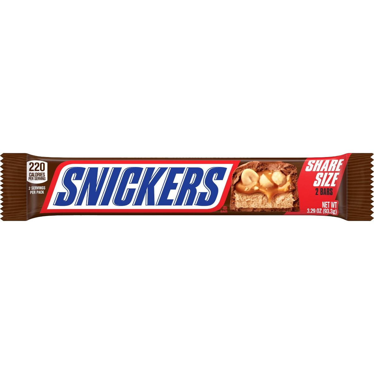 2X - Snickers Milk Chocolate Candy Bar - Share Size Chocolate Bar 3.29oz