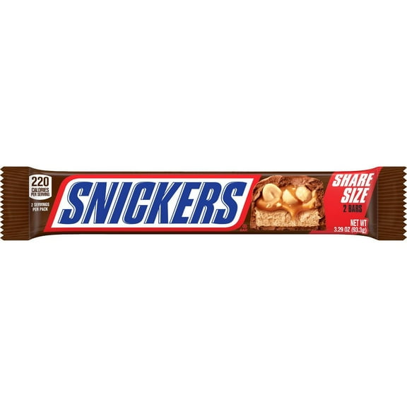 2X - Snickers Milk Chocolate Candy Bar - Share Size Chocolate Bar 3.29oz