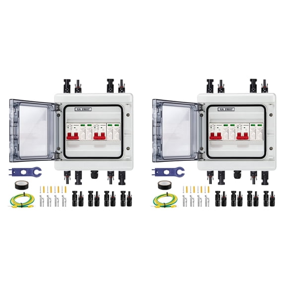 2X Solar Combiner Box with Multi-Layer Protection, Surge Protection PV 2 Input 2 Out DC40A Isolator Switch, IP65