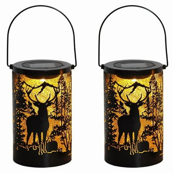 2X Solar Garden Deer Lantern Lights Outdoor Waterproof Decorative Ornaments Table Lamp for Patio Yard Decor