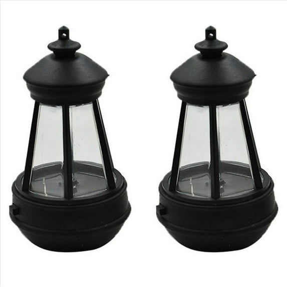 2X Solar Lantern Outdoor Waterproof Large Lighthouse Lantern Led Light Source Garden Decorative Lights,2 x Solar Lantern,Black