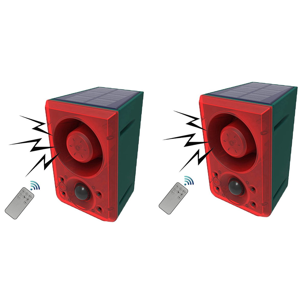 2X Solar Motion Sensor Alarm with Remote Control, 130Db Sound Light